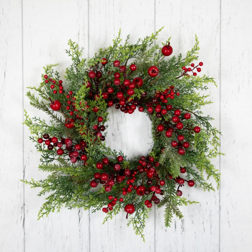 Frosted Berry and Crabapple Artificial Cedar and Pine Christmas Wreath - 24" - Unlit