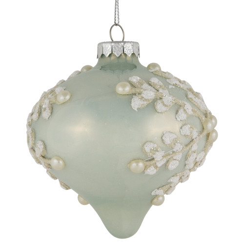 Set of 2 Pastel Green with Icy Snowflakes Christmas Glass Onion Ornaments 4"