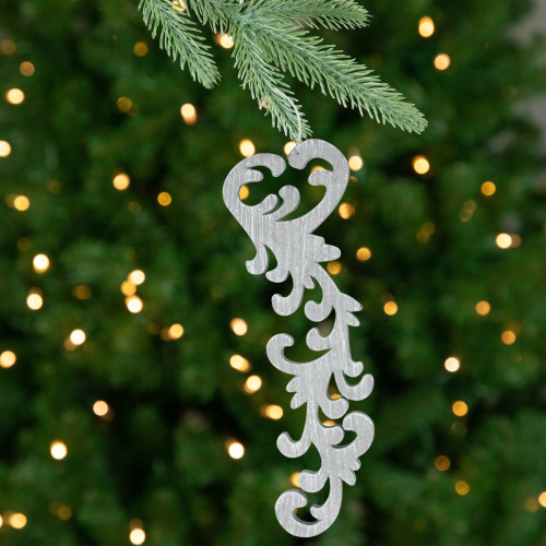 Set of 2 Black and Gray Scrollwork Christmas Ornaments 10.5"