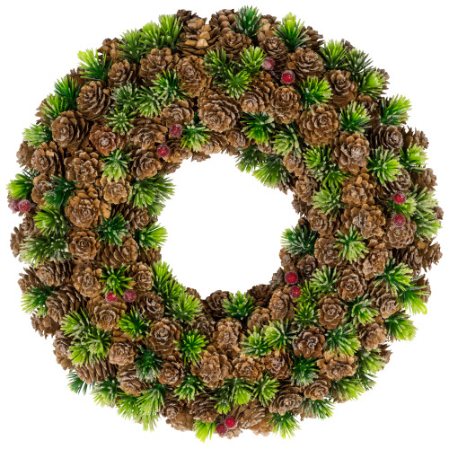 MIni Pinecone and Berries Frosted Christmas Wreath - 13" - Unlit