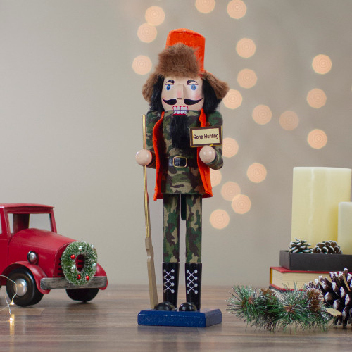 15" Orange and Green "Gone Hunting" Christmas Nutcracker in Camouflage