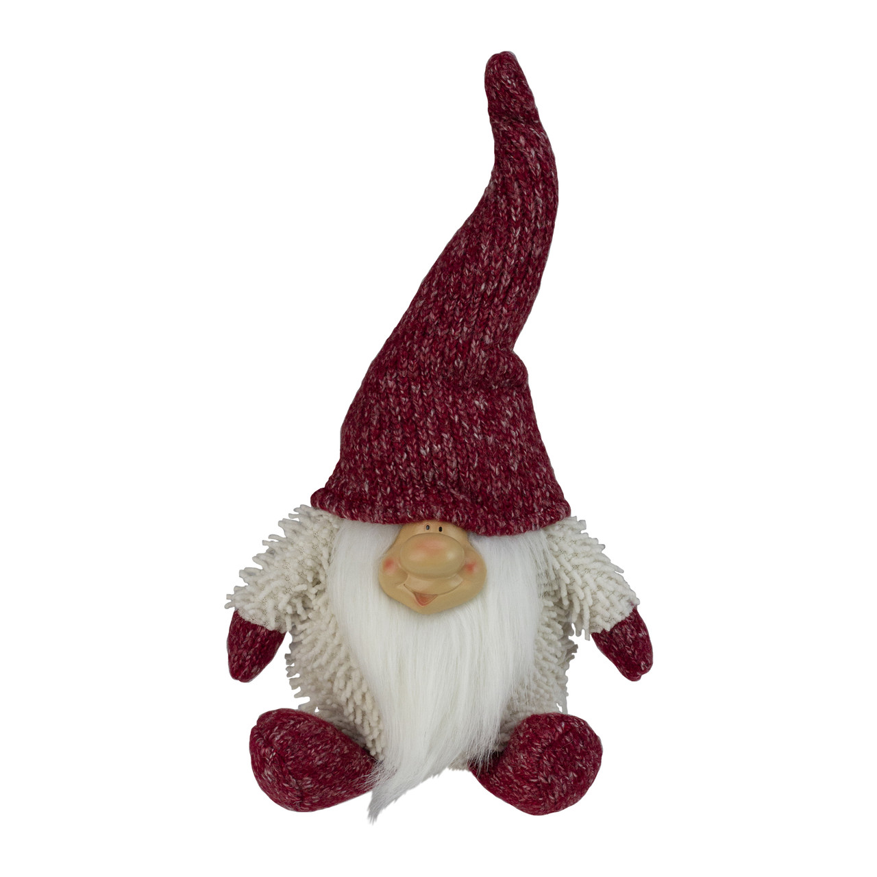 Chubby Smiling Gnome Plush Christmas Figure - 15" - Ivory and Red