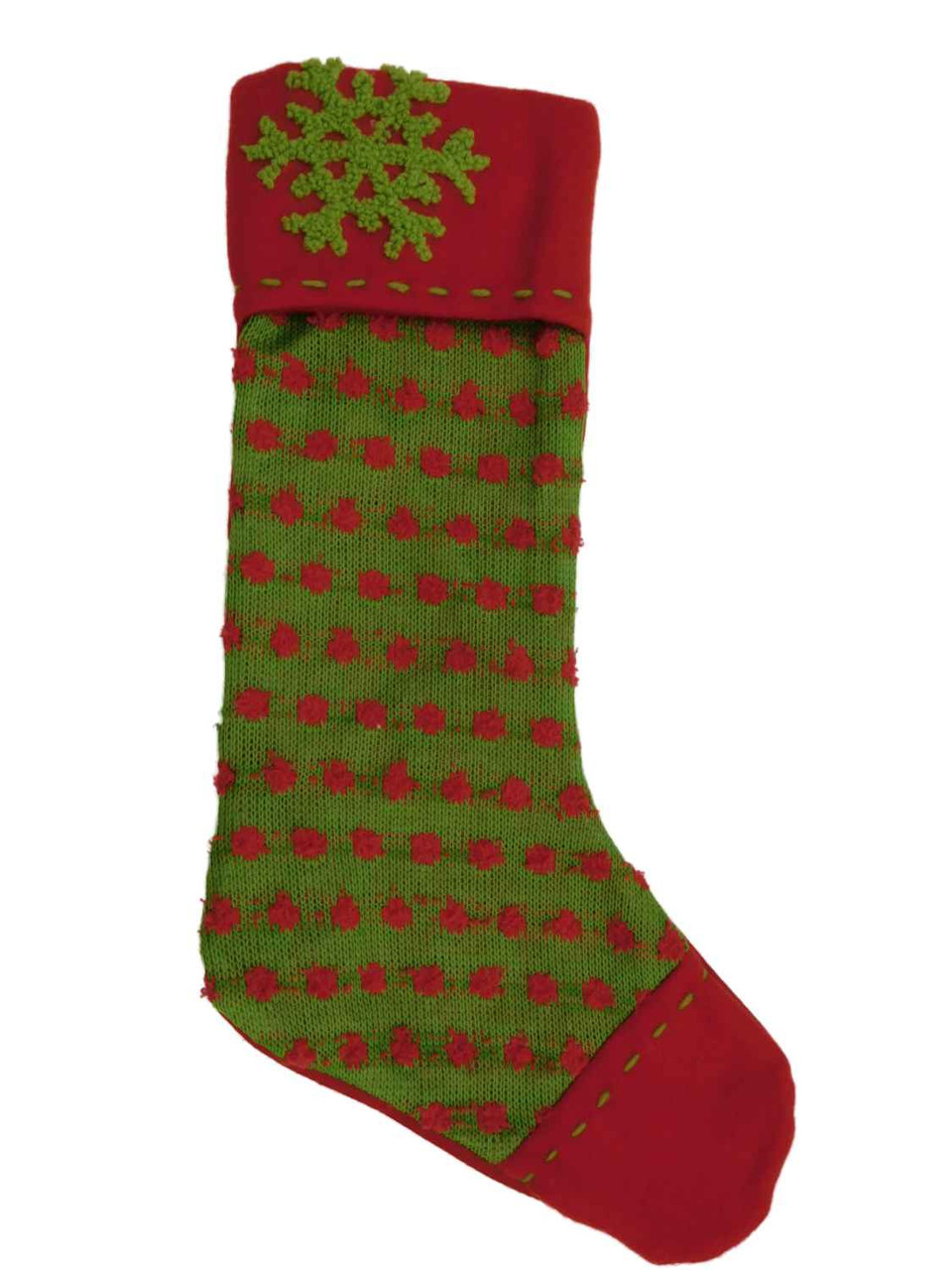 Embellished Green & Red Polka Dot Christmas Holiday Stocking