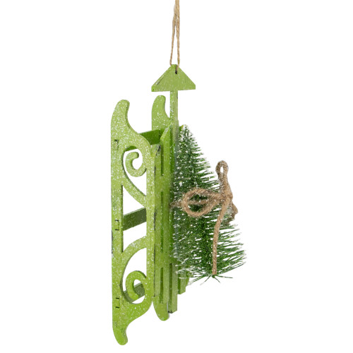 9-Inch Tree on Green Wood Sled Christmas Ornament