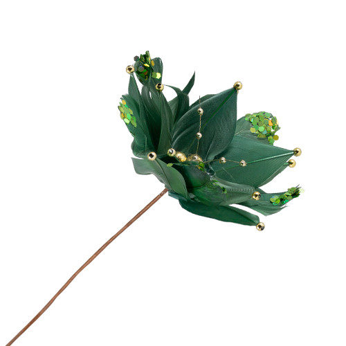 Poinsettia with Feather Petals Artificial Christmas Pick - 13.75" - Green