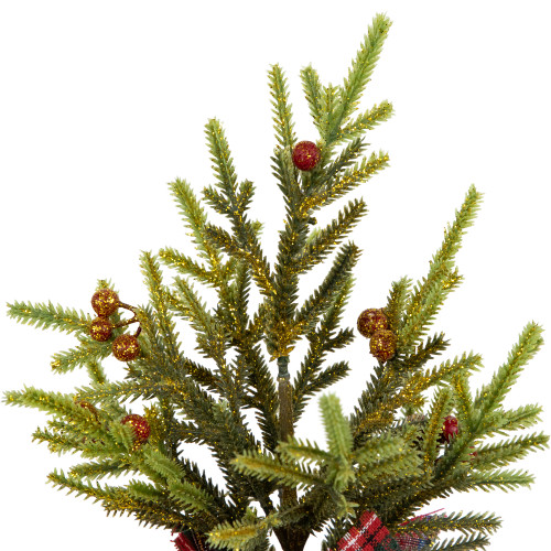 Mini Glittered Pine with Berries Artificial Christmas Trees - 9" - Set of 3