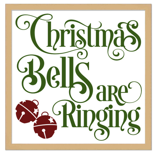 Christmas Bells are Ringing 9.5" x 9.5" Framed Christmas Wall Decor Art Print Sign Poster in a Natural Wooden Frame with UV Acrylic and Hangers