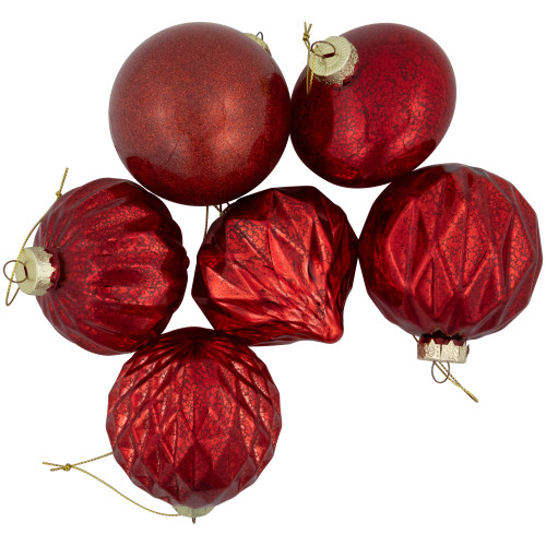 Shiny and Matte Finish Christmas Glass Ball Ornaments - 3" (80mm) - Red - 9ct