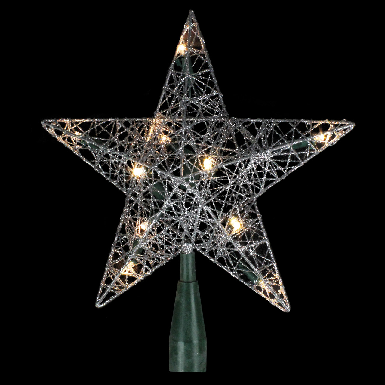 9" Lighted Silver Wire Star Christmas Tree Topper - White LED Lights