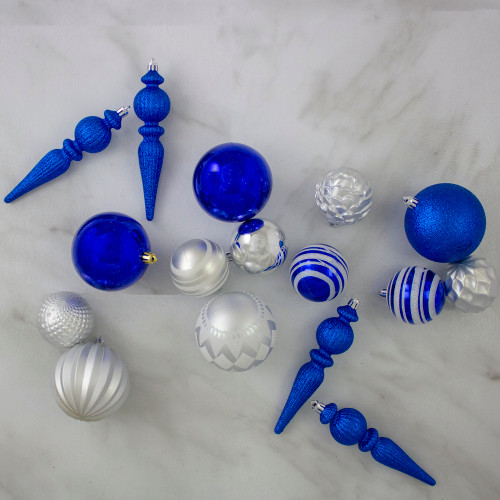 75ct Blue and Silver Shatterproof 3-Finish Christmas Ball Ornaments