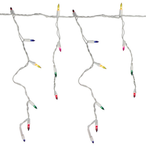 Set of 150 Multi-Color Mini Icicle Christmas Lights 3" Spacing - White Wire