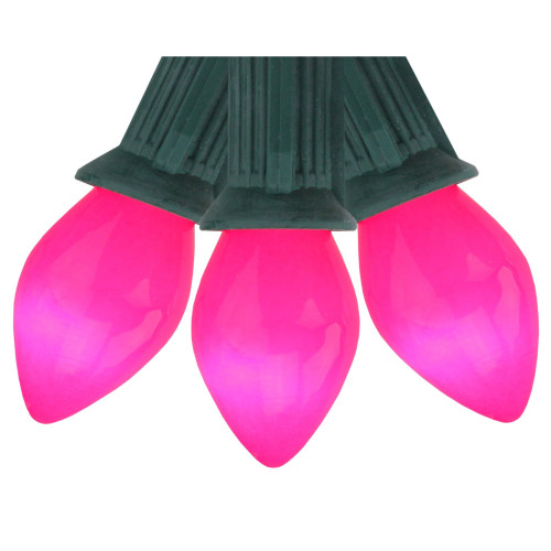 25-Count Opaque Pink C7 Christmas Light Set, 24 ft Green Wire
