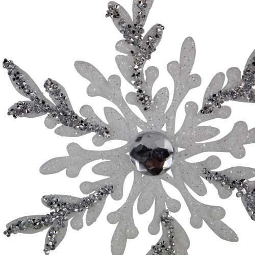 Set of 4 White and Silver Glitter Snowflakes Christmas Ornaments 6"