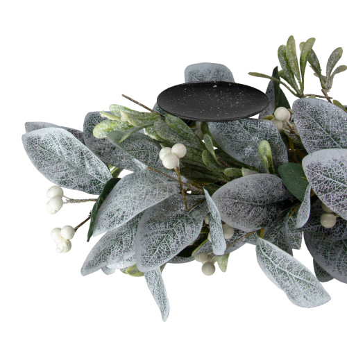 32" Iced Leaves and Winter Berries Artificial Christmas Pillar Candle Holder