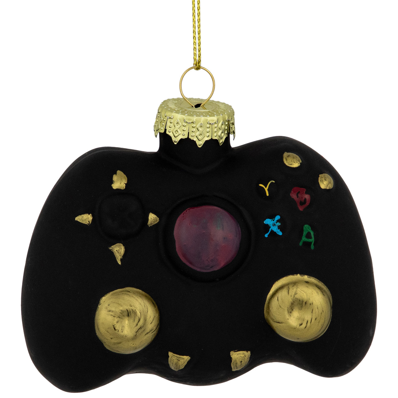 4" Black Game Controller Glass Christmas Hanging Ornament