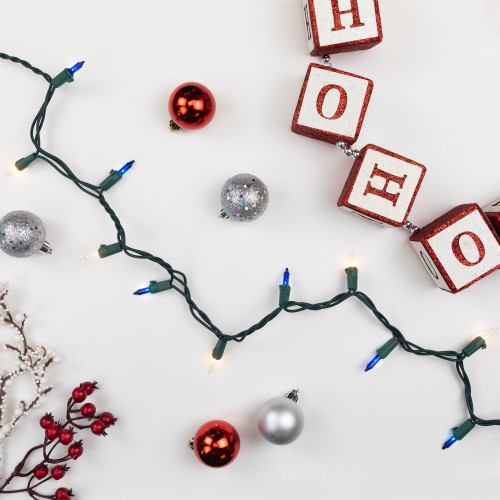 100-Count Blue and Clear Mini Christmas Light Set, 20 ft Green Wire