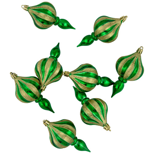 8ct Green Shatterproof Finial Christmas Ornaments, 4.75"