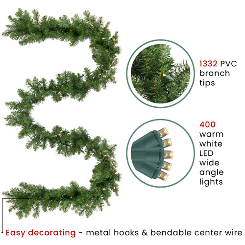 Pre-Lit Buffalo Fir Christmas Commercial Garland - 50' x 8"  - Warm White LED Lights