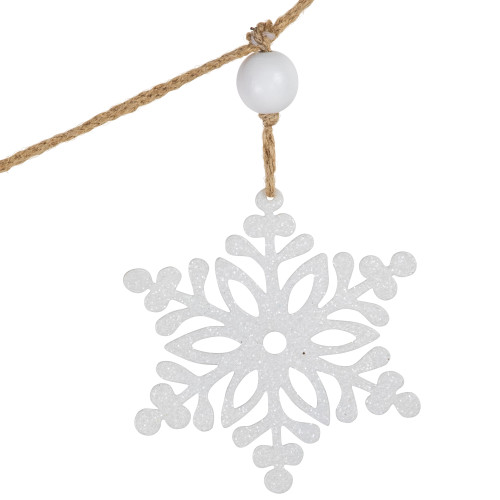 4.75" Snowflake and Frosted Pine Christmas Garland with Wooden Beads - Unlit