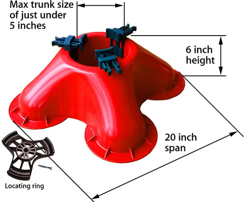 Red Christmas Tree Stand with Clamping System - For Live Trees up to 7'
