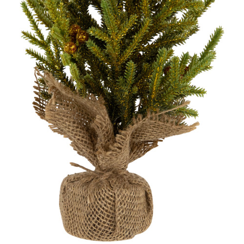 Mini Pine with Berries Artificial Christmas Tree in Burlap Base - 12" - Unlit