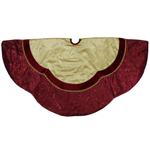 60" Red and Gold Scalloped Sequined Christmas Tree Skirt
