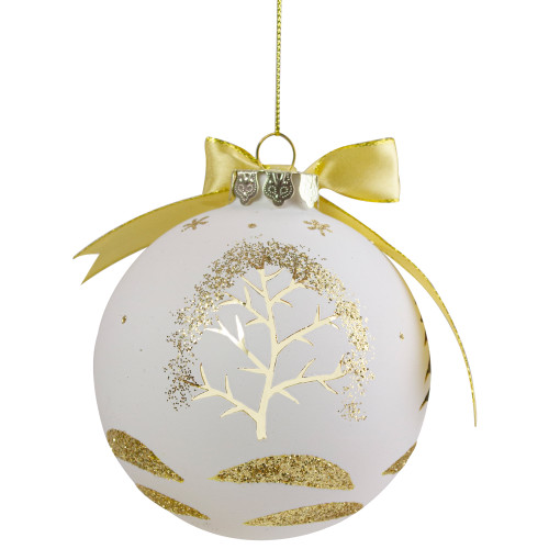 4" Gold and White Moose Christmas Ball Ornament