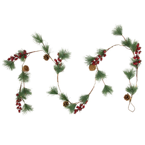 Pre-Lit Battery Operated Pine and Berry Christmas Garland - 6.5' - Warm White LED Lights