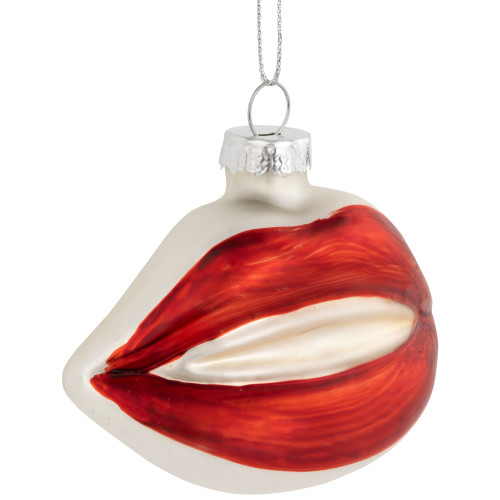 3.25" Bright Red Lips Glass Christmas Ornament