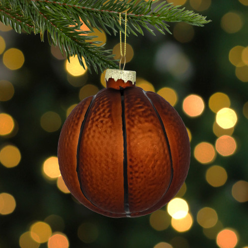 3.5" Orange and Black Basketball Glass Christmas Hanging Ornament