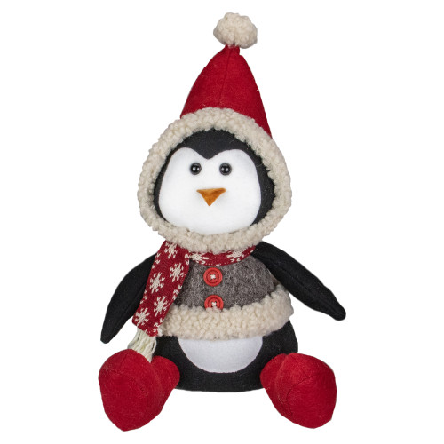 Sitting Winter Penguin Christmas Figure - 15" Red, White, and Black