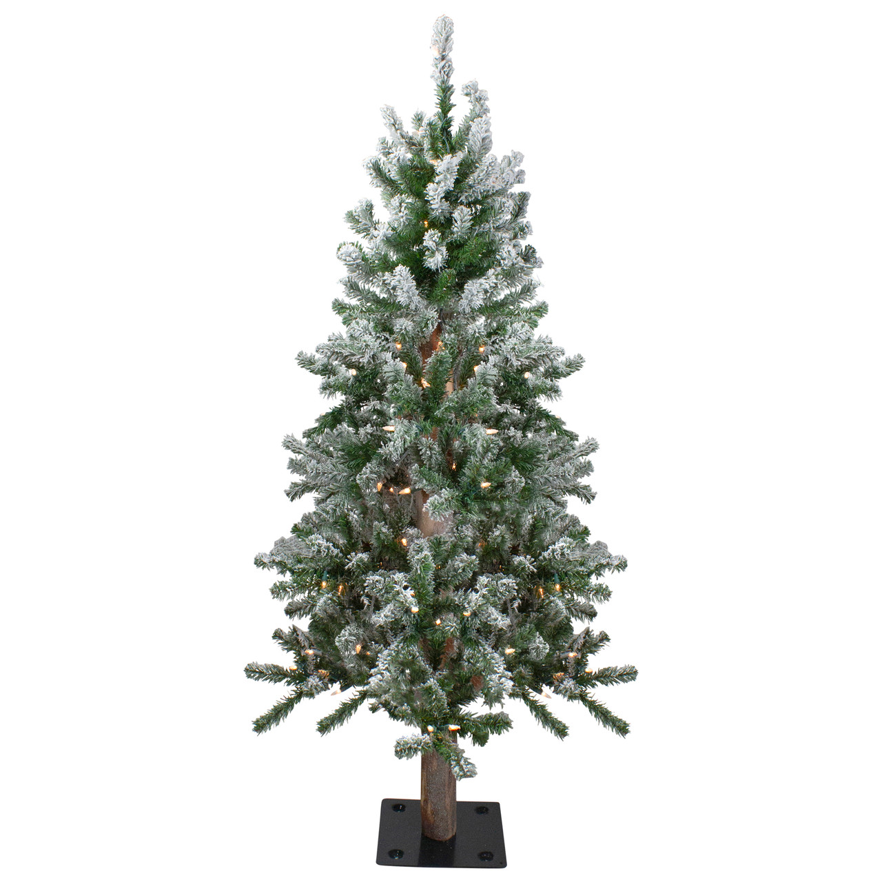 4ft Pre-Lit Flocked Alpine Artificial Christmas Tree, Clear Lights