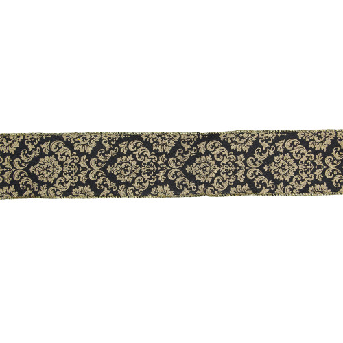 Black and Gold Damask Christmas Wired Craft Ribbon 2.5" x 16 Yards
