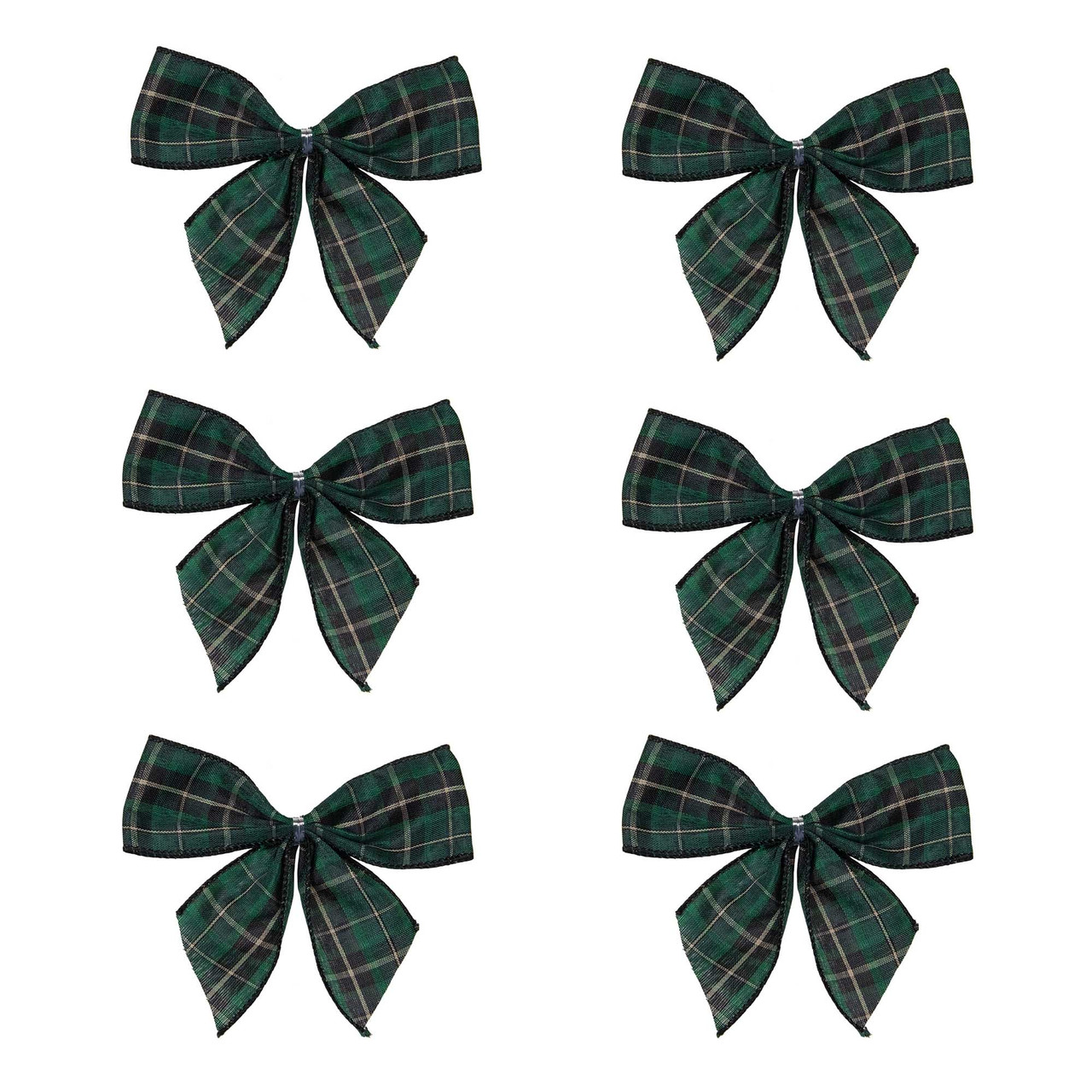 2-Loop Christmas Bow Decorations - 5.5" - Green and Black - Pack of 6