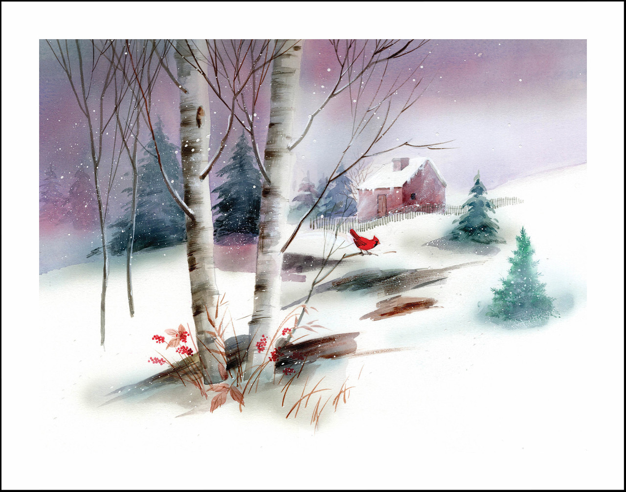 Christmas Cardinals Winter Scene Wall Decor Art Print