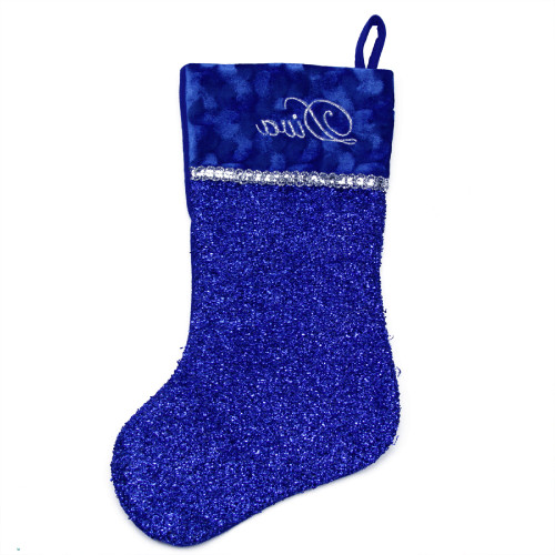 17" Blue and Silver Embroidered 'Diva' Christmas Stocking with Cuff