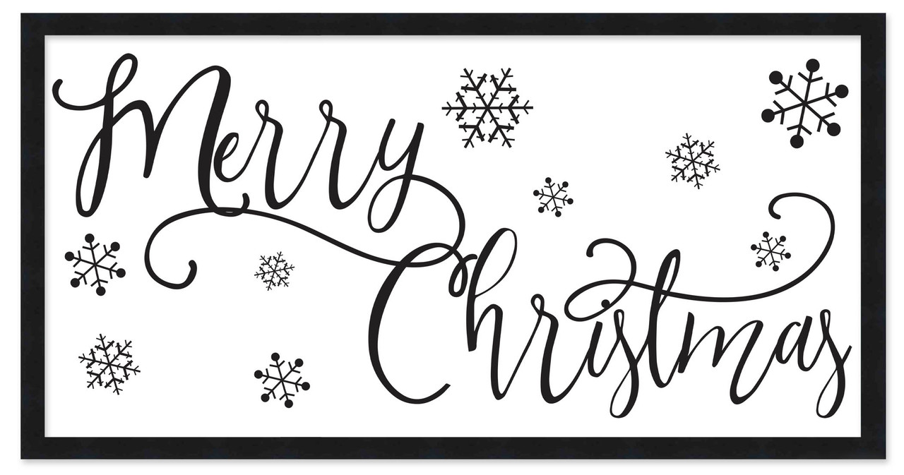 Merry Christmas 11.5" x 21.5" Framed Christmas Wall Decor Art Print Sign Poster in a Black Wooden Frame with UV Acrylic and Hangers