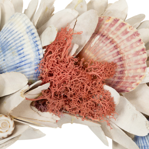 Artificial Seashells Wooden Wreath - 13" - White