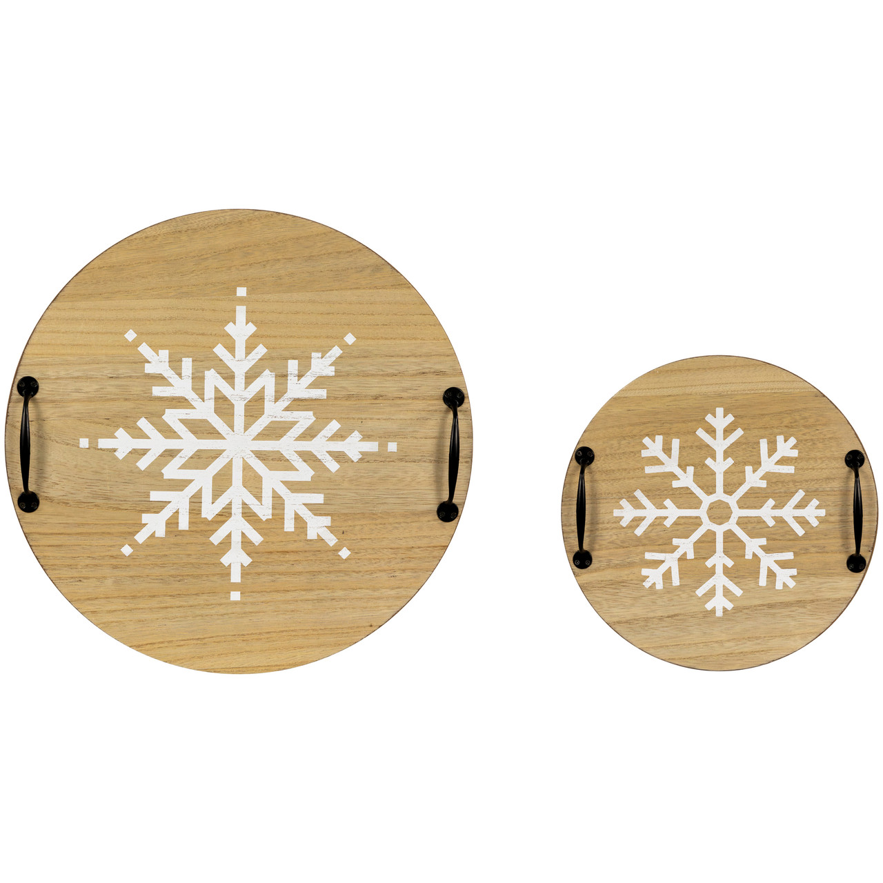 Round Snowflake Christmas Serving Trays with Handles - 15.75" - Set of 2