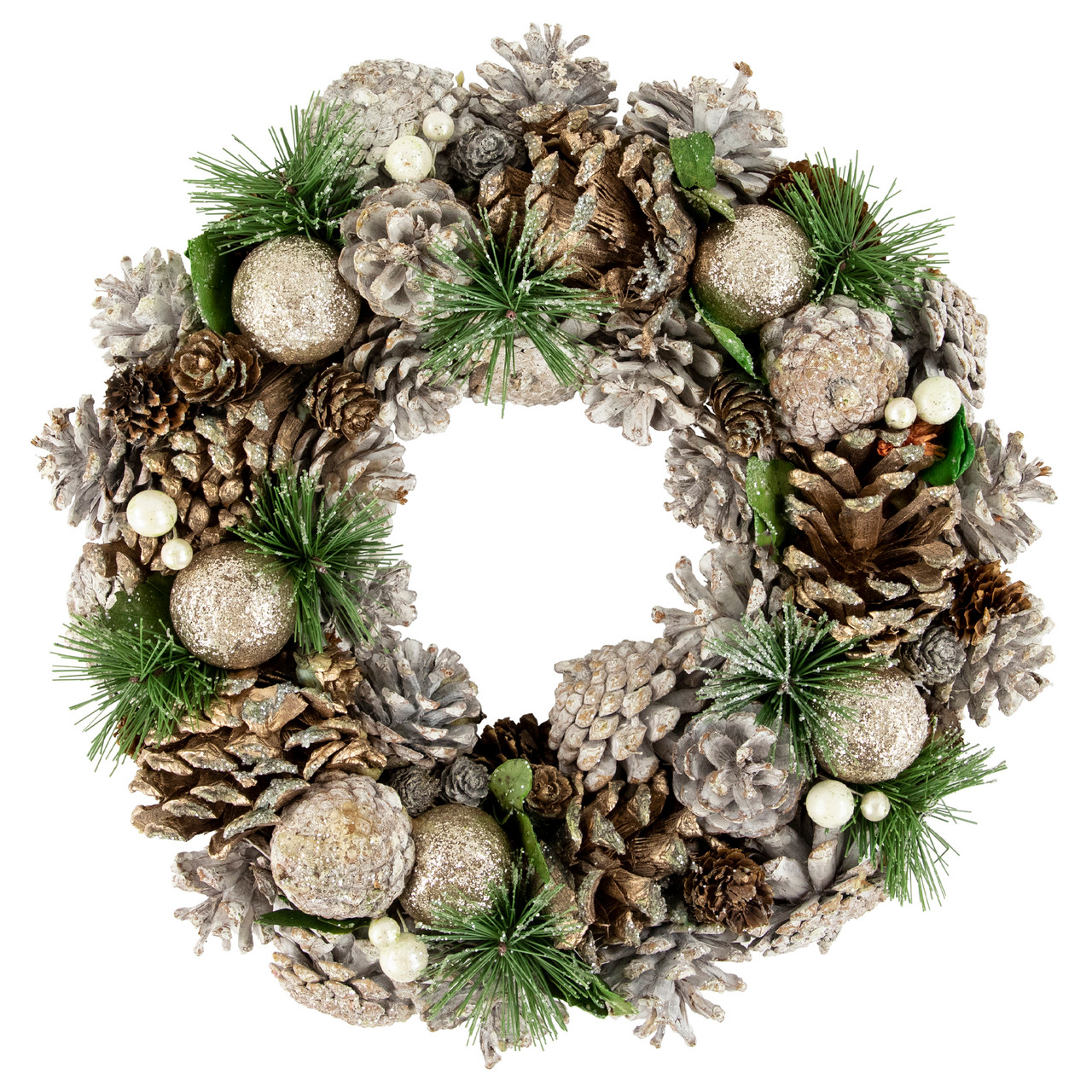 Green Pine Needle and Pinecone Artificial Christmas Wreath, 13.5-Inch, Unlit