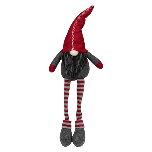 Sitting Striped Gnome Christmas Figure - 22" - Red and Gray