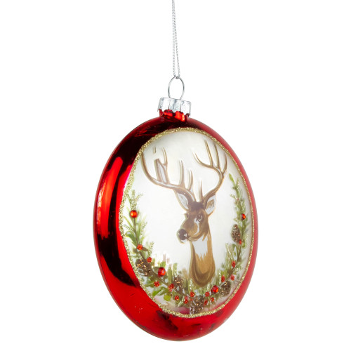 4" Glittered Reindeer Glass Christmas Disc Ornament