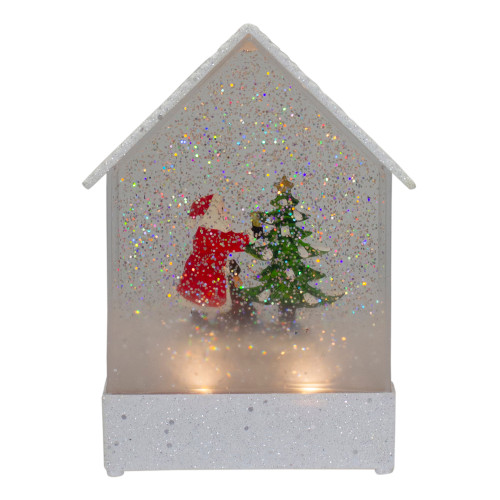 8.25" White and Red House Shaped Christmas Snow Globe