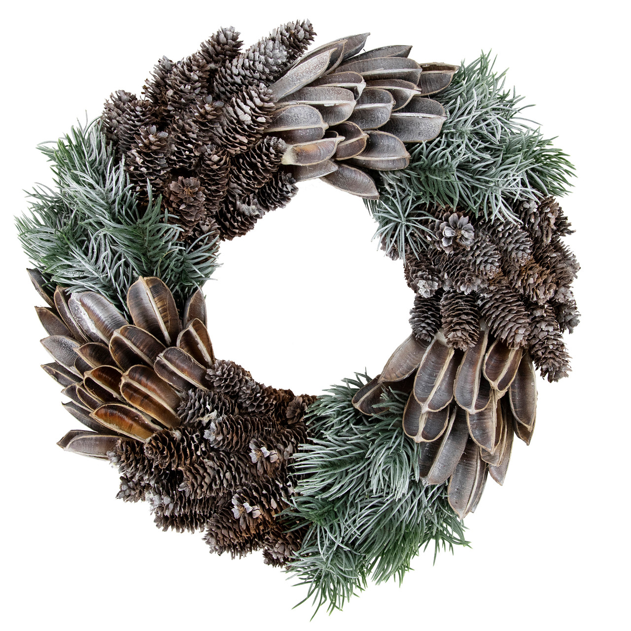 Brown and Green Pine Needle and Pine Cone Artificial Christmas Wreath, 13.5-Inch, Unlit