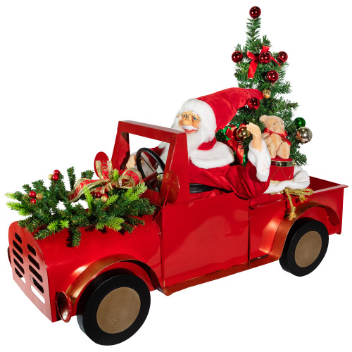 Animated and Musical Santa Driving Vintage Truck Christmas Decoration - 36.5"