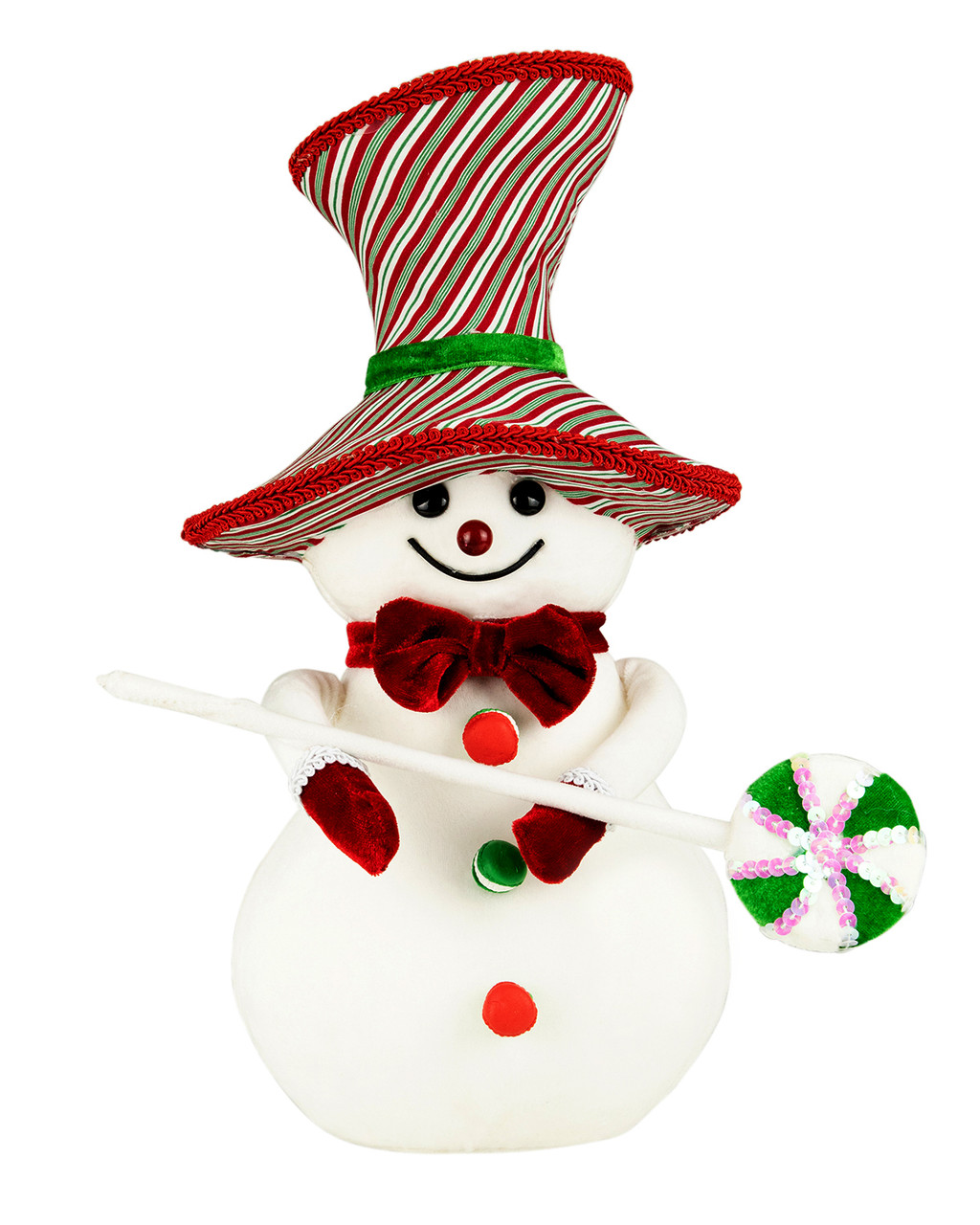 Snowman with Sequin Lollipop and Striped Hat Christmas Decoration - 15"