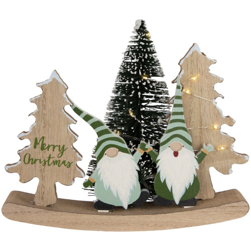 LED Lighted Gnomes and "Merry Christmas"  with Trees Decoration - 6.5"