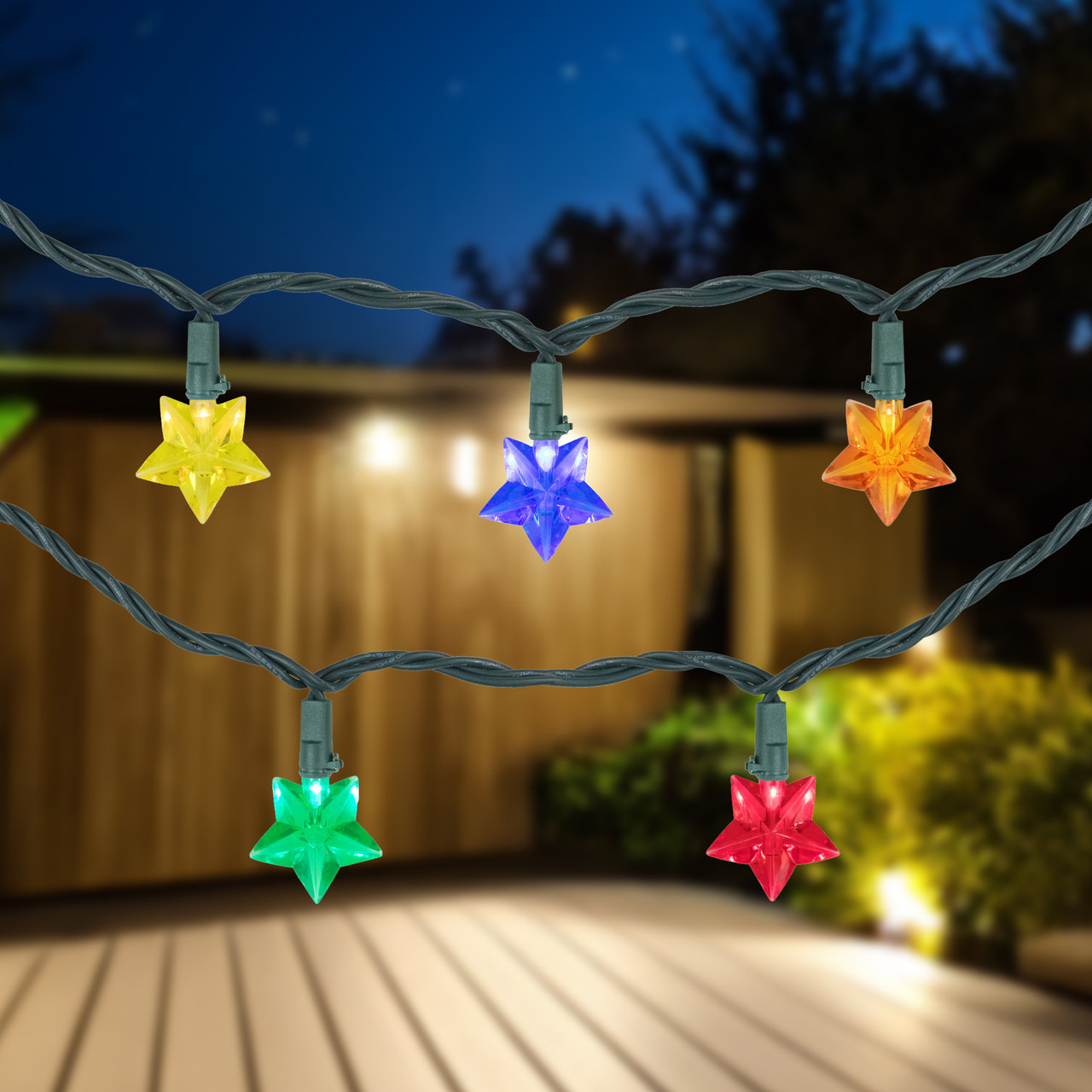 20-Count Multi-Colored Star Shaped LED Christmas Light Set- 4.5ft, Green Wire