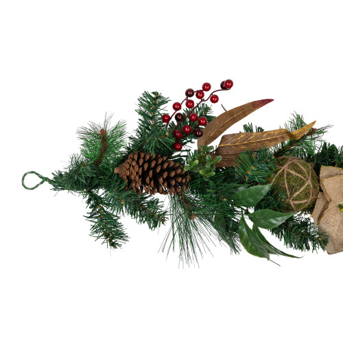 Pine with Burlap Poinsettias and Jute Ornaments Christmas Garland - 6' x 10" - Unlit
