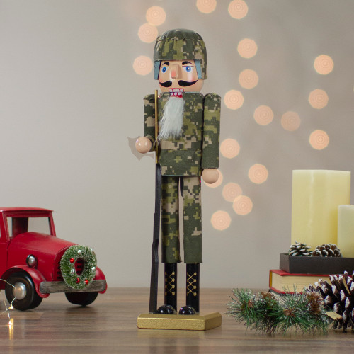 15" Beige and Green Army Soldier in Fatigues Christmas Nutcracker